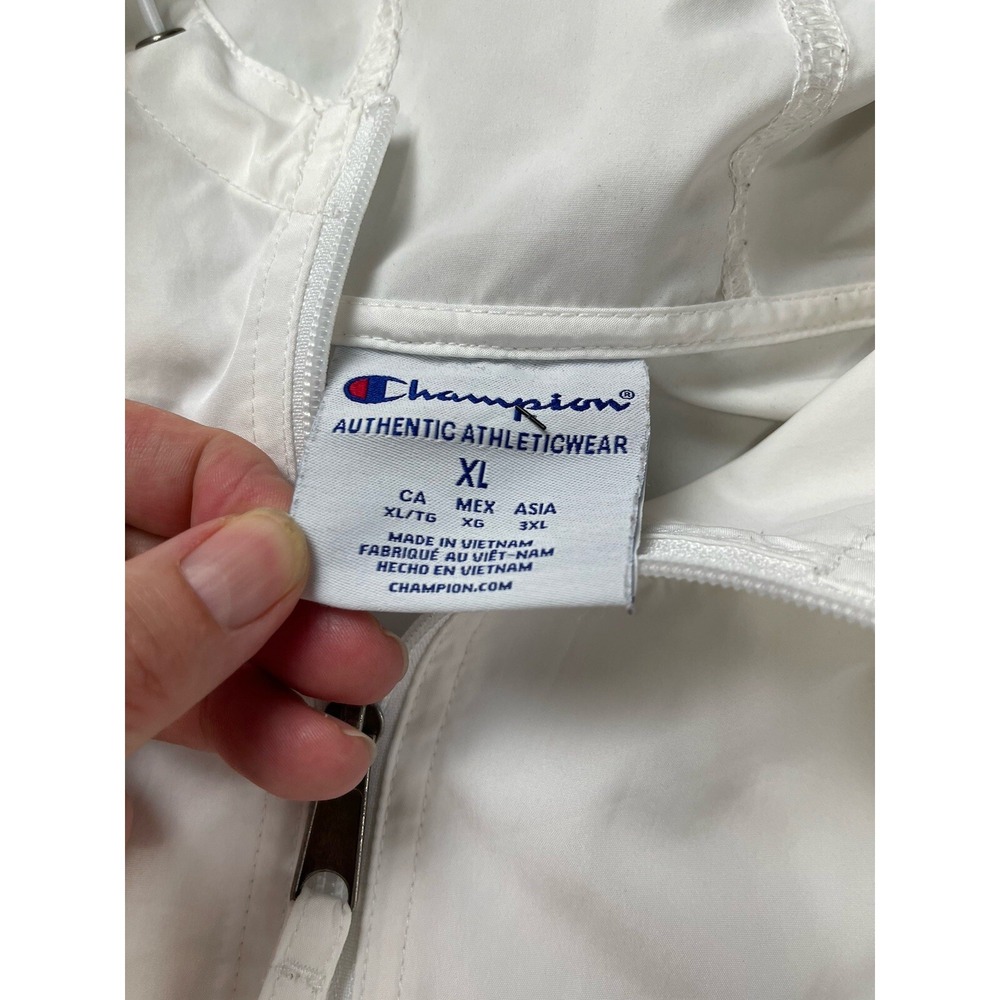 Champion Mens WindbreakerXL White Spellout Logo‎ Streetwear Hooded Preppy Anorak - Picture 4 of 11